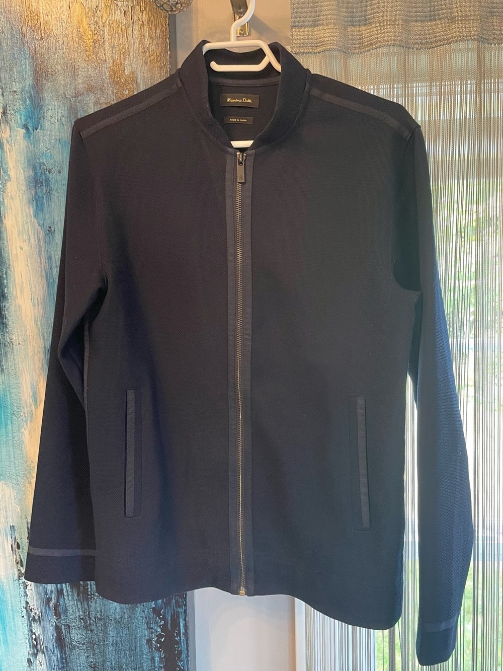 Massimo Dutti Men's Navy Zip-Up Knit Jacket